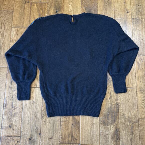 VTG 80’s Cedars Woman Silk Angora Wool Sweater Peacock Feathers Sequin Womens M - Picture 6 of 6
